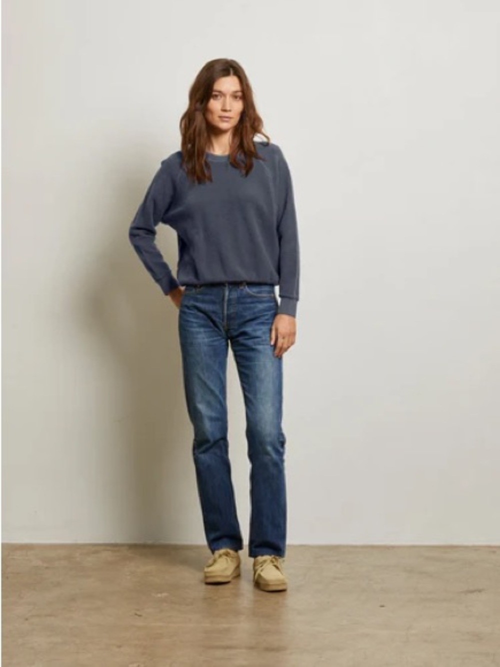 Perfectwhitetee ziggy reverse fleece crew neck sweatshirt- Night - Picture 2 of 7